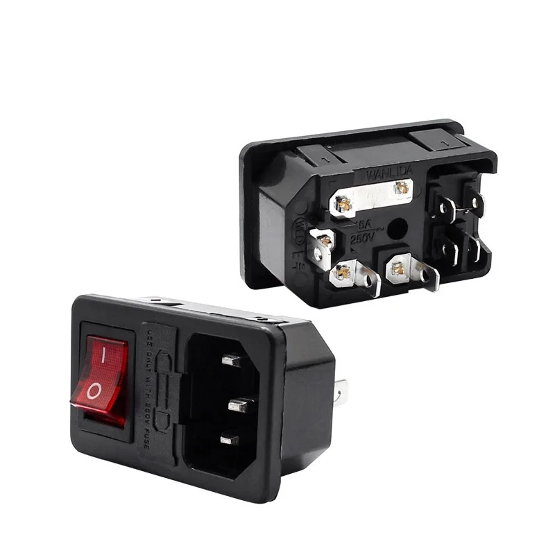  10A 250VAC 3/4 Pin IEC 320 C14 Входной разъем питания с красным клавишным выключателем держатель