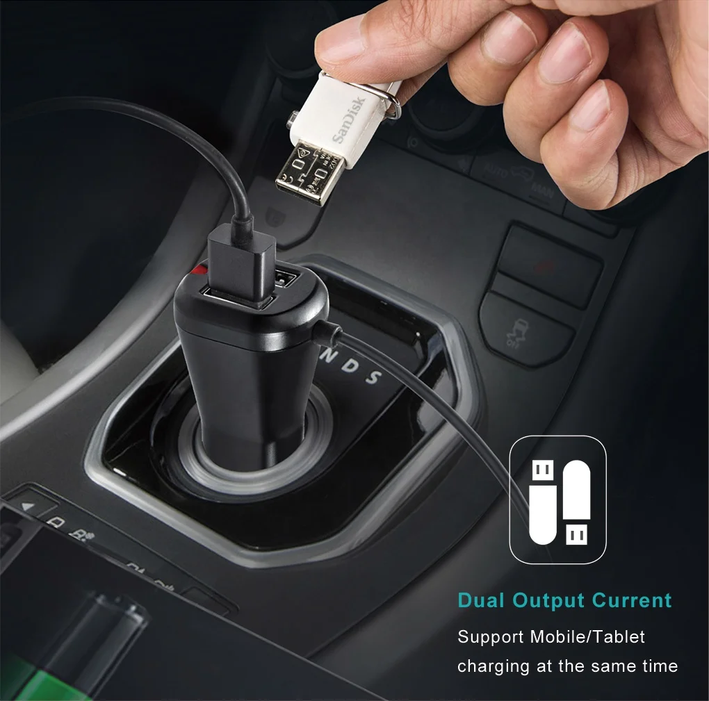 Long hanging type dual usb Radio Hands Free Receiver Car Audio Bluetooth wireless 5.0 FM Transmitter modulator Car MP3 Player