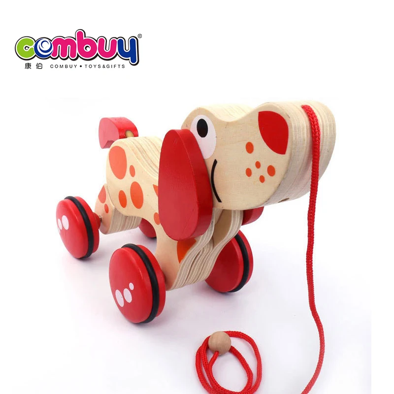 Puppy crocodile dragging along baby toddler pull toy wooden