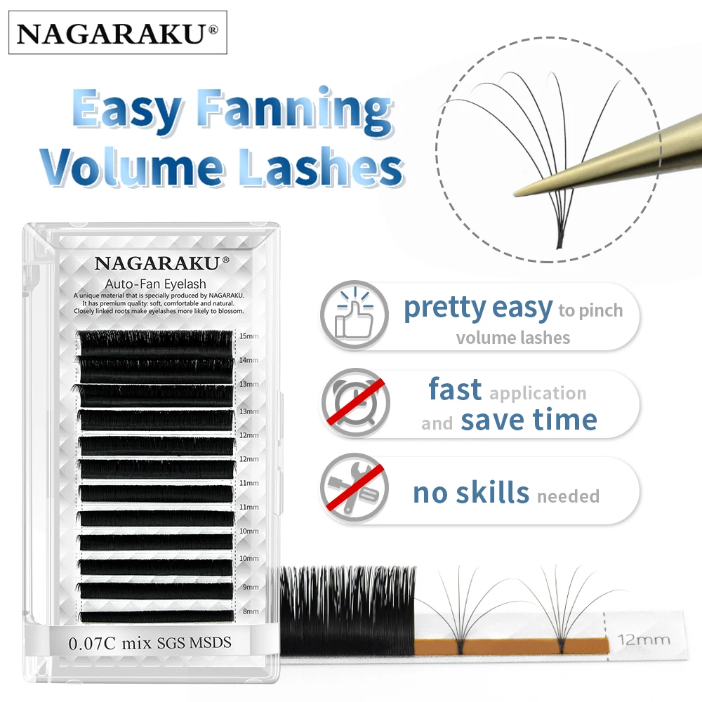 
NAGARAKU Easy Fan Lashes in Same Length Auto Bloom Eyelash Extensions Mega Volume Magnetic 