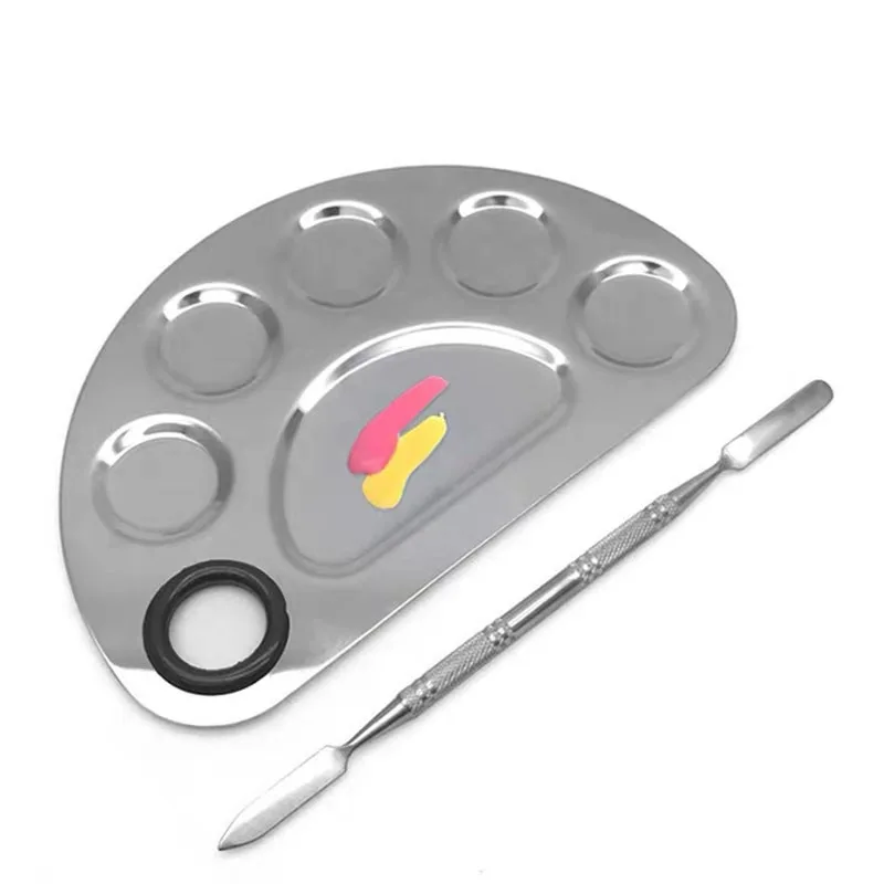 Stainless Steel Palette with Stick Set Makeup Foundation Painting Palette Nail Art Makeup Toning Beauty Tools