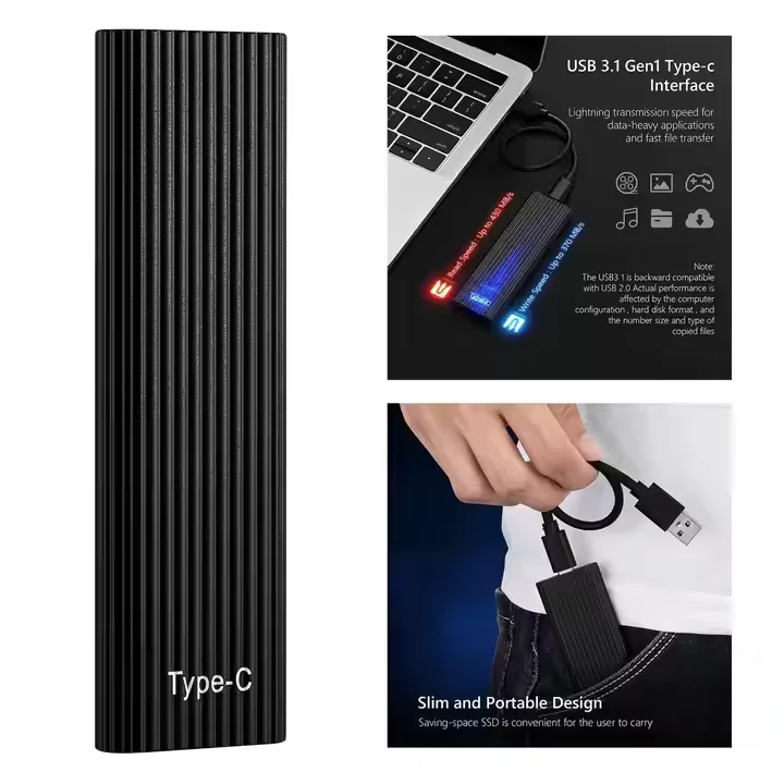 OEM Portable SSD USB 3.1 To M.2 NGFF/NVME Aluminum Box 2T Solid State Drives Case for 2230 2242 2260 2280 for PC Laptop