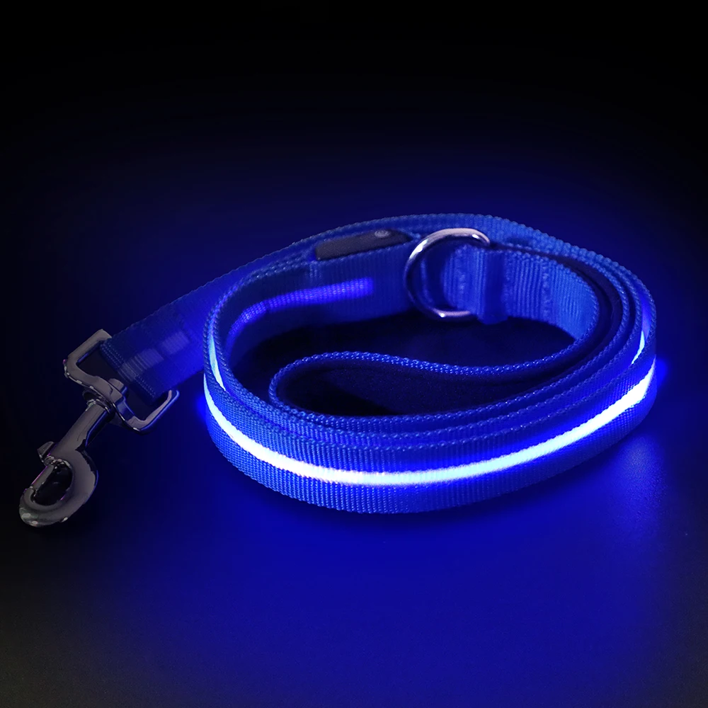 Professional Luminous Pet Product Manufacturer LED Light Up Dog Leash Safety Glow in The Dark Dog Lead Strap for Night Walking