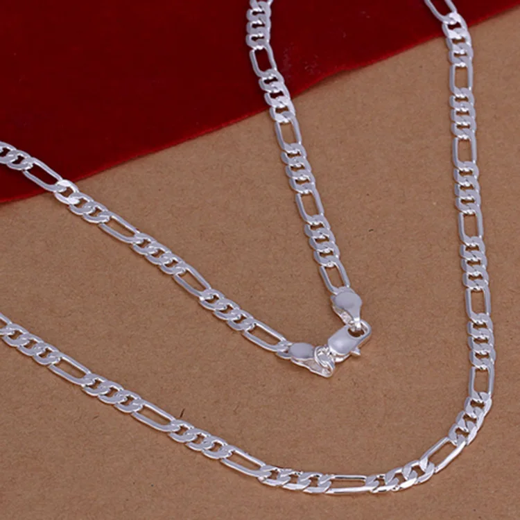 Fashion Brass Base Sterling Silver 925 2mm Figaro Chain