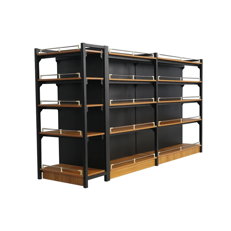 Wooden Gondola Display Shelf Display Rack Products Double Side Gondola Shelving