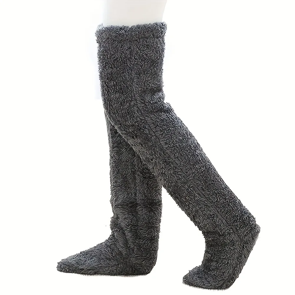 Snugglepaws Sleeping Sock Over The Knee High Fuzzy Thick Plush Slipper Stockings Furry Long Leg Warmers Winter Home Warm Socks