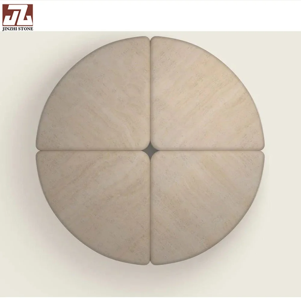 Beige Marble Home Decorative Travertine Round Marble Coffee Table Tops Indoor Dining Hotels Villas NSF Certified Projects