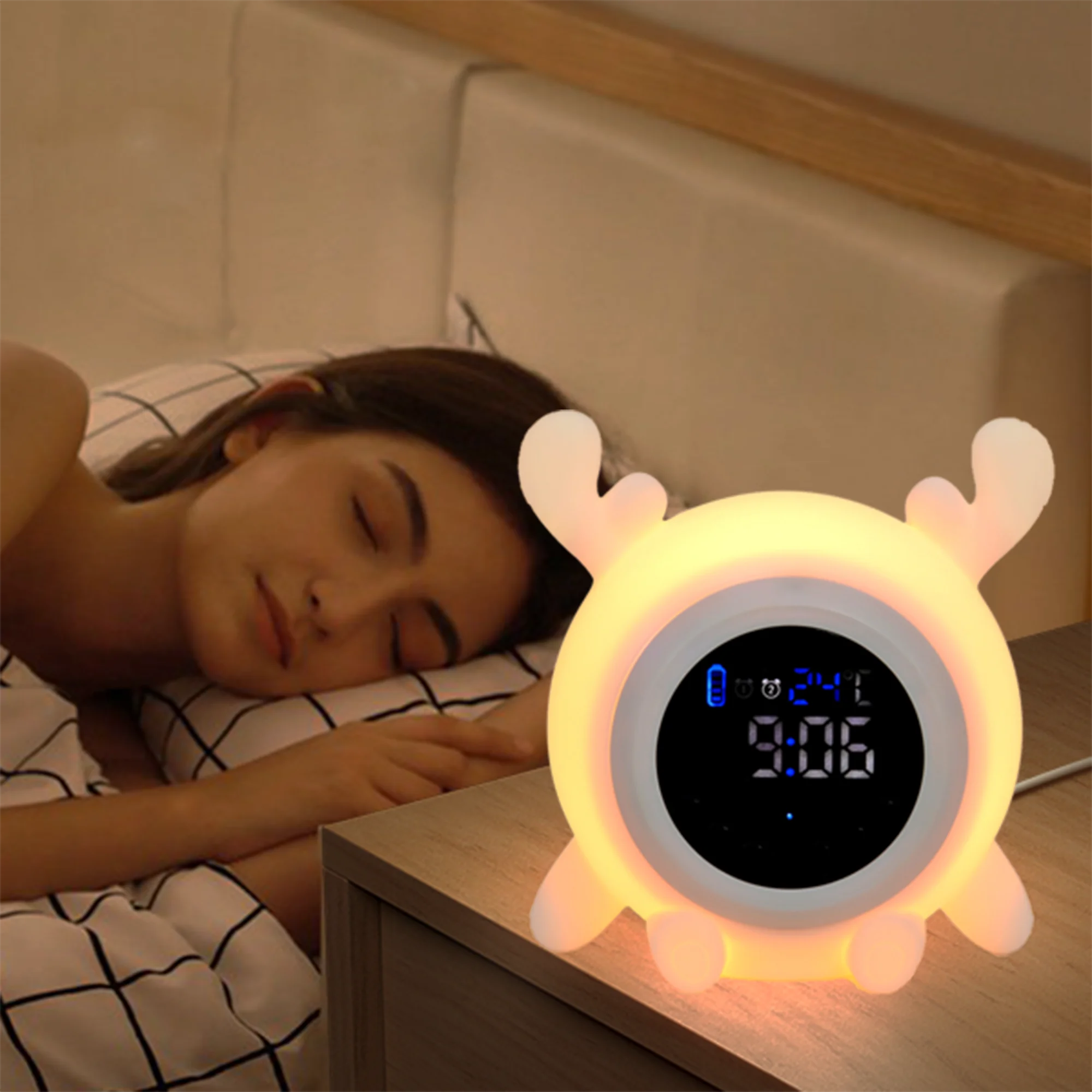 Wholesale Deer Sleep Trainer Clock Lamp Music Speaker Alarm Clock with Night Light Natural Sound with Ok to Wake Alarm Clock