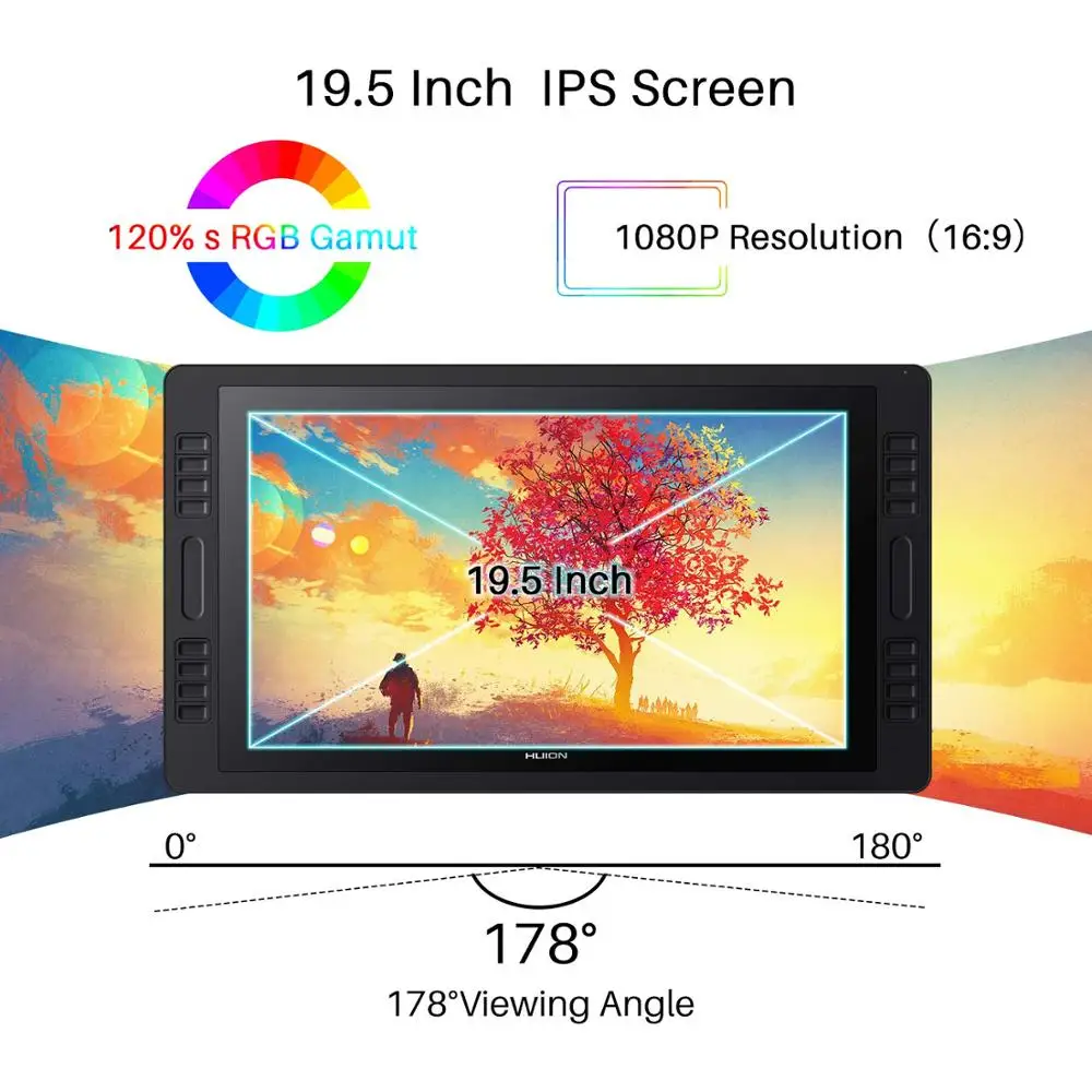 Планшет-монитор Huion Kamvas pro 20 8192 2019 RGB с 120% уровнями чувствительности и