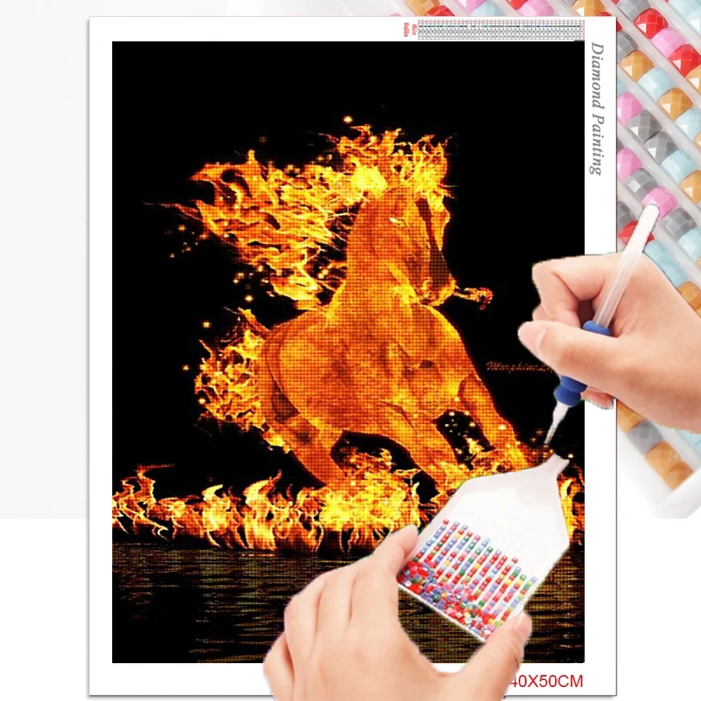 
FIYO 5D Diy Diamond Embroidery Home Painting Running Fire Horse Handmade Diamond Painting Home Decoration 
