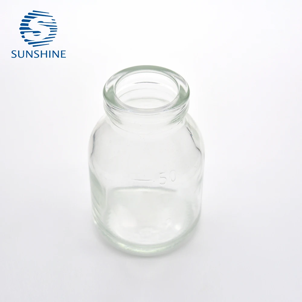 50ml moulded glass vial clear glass bottle for infusion with rubber stopper and aluminum cap