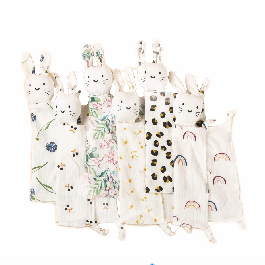 Security Blanket Soft Cotton Muslin Bib Animal Rabbit Doll Soothe Appease Towel Sleeping Toys Teething Baby Comforter Blanket