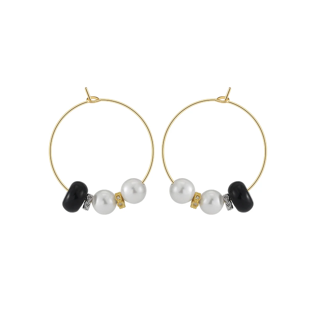 RINNTIN GME47 Premium Original Design 925 Sterling Silver Hoop Black Agate Earrings For Women Jewelry Gifts