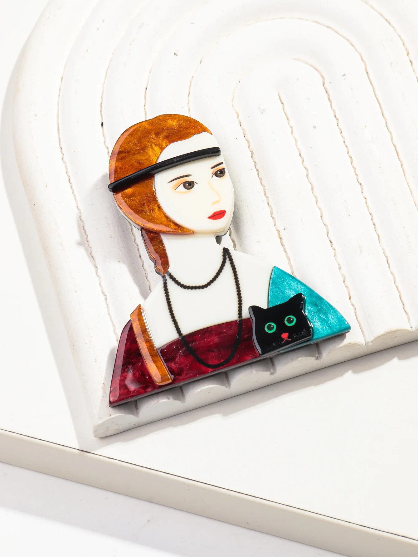 Casual Demure Long Hair Women Clothing Accessories Cute Cartoon Black Cat Elegant Customizable Acrylic Brooch for Girls