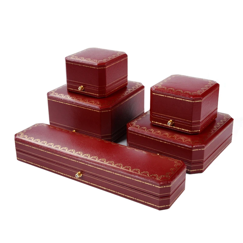 Luxury red custom brand leatherette paper ring jewelry packaging box set