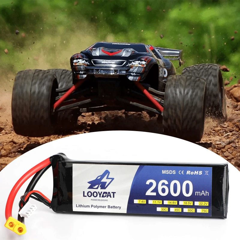 LOOYBAT 30C 50C High  Power 11.1V 14.8V 2200mAh 2600mAh 3300mAh 3S/6S Lipo Battery Airplane RC Boat Rechargeable Lithium Battery