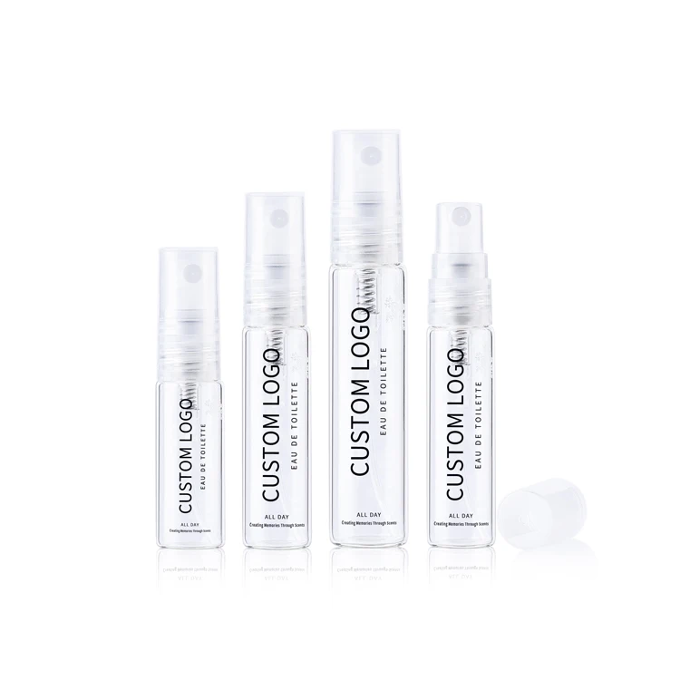 Custom logo print empty 3 ml 5 ml 10 ml clear mini atomizer mist vial sample test spray plastic perfume bottle