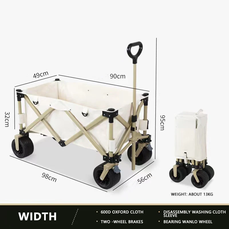 Outdoor off-road camping trailer with table board Large capacity camp car picnic trolley wagon fold cart