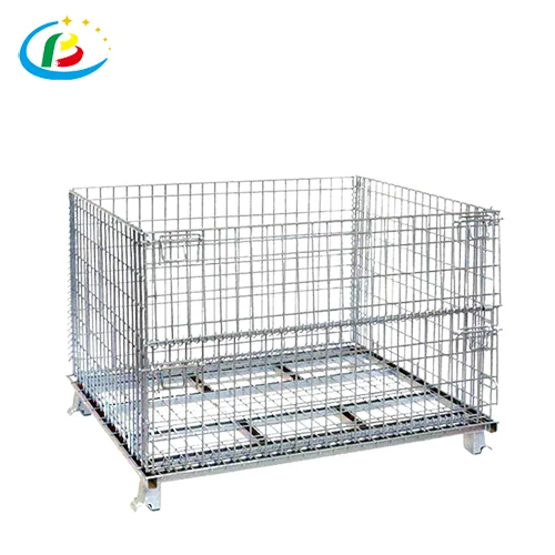 Material Handling Transport Portable Metal Preforms Galvanized Folding Pallet Basket Cage For Euro Pallet Metal Cage With Lid