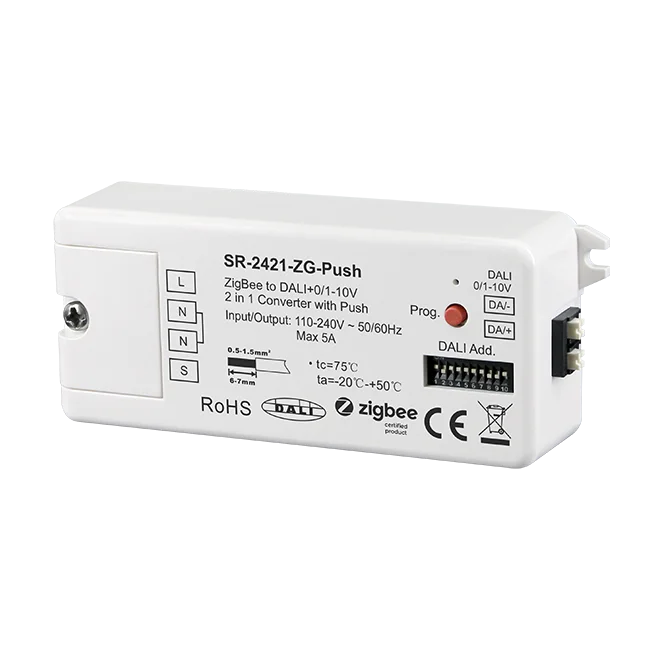 Конвертер Sunricher Zigbee + Push to DALI 0/1-10 В со встроенным блоком питания 50mA