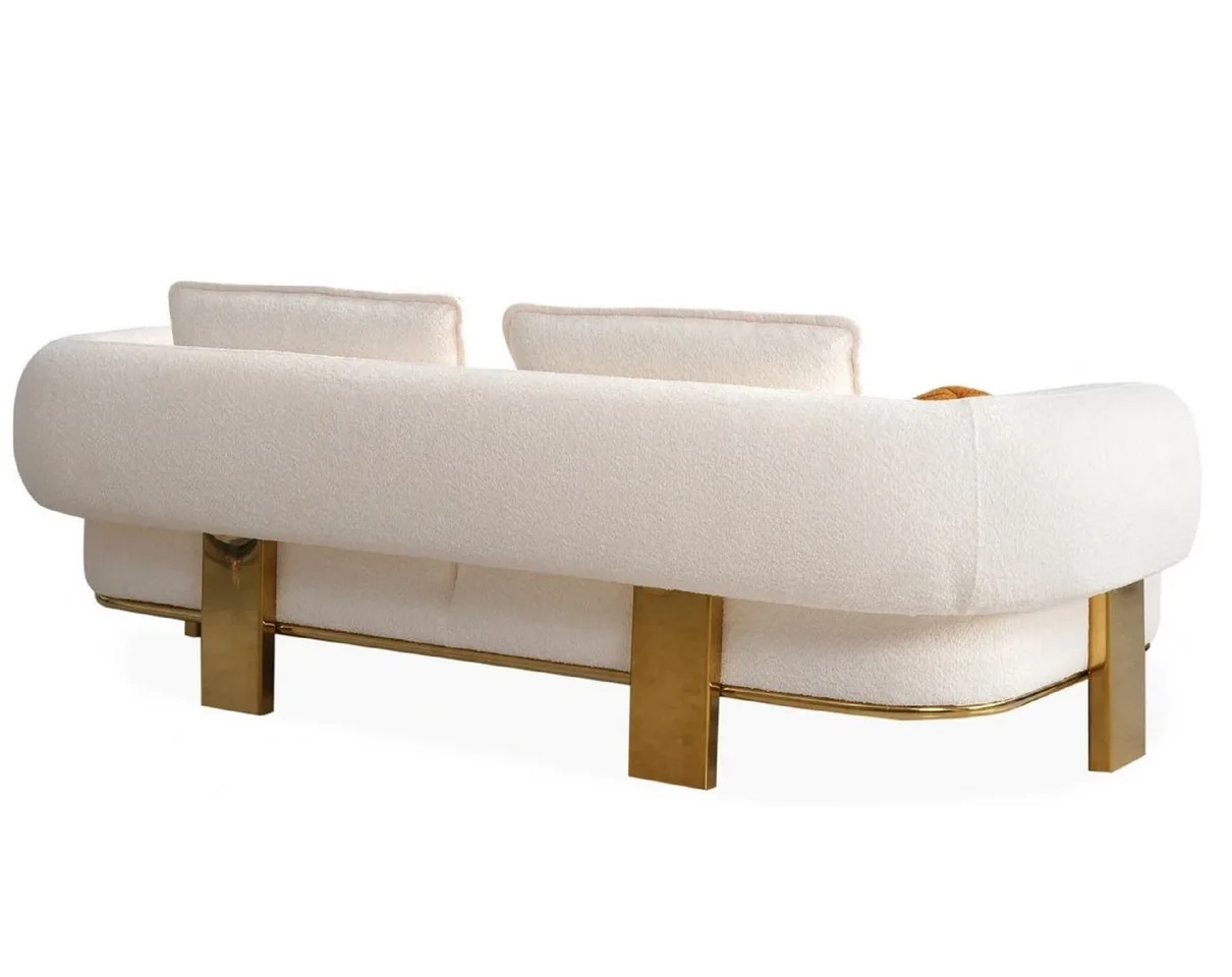 Modern Luxury Shiny Gold Stainless Frame White Velvet Love Seat Three Seat Sofa For Home Living Room Furniture Hotels Villa Use