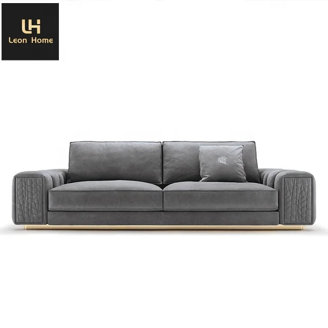 Wholesale price modern living room Italian style luxury gray 3 seater leather sofa set