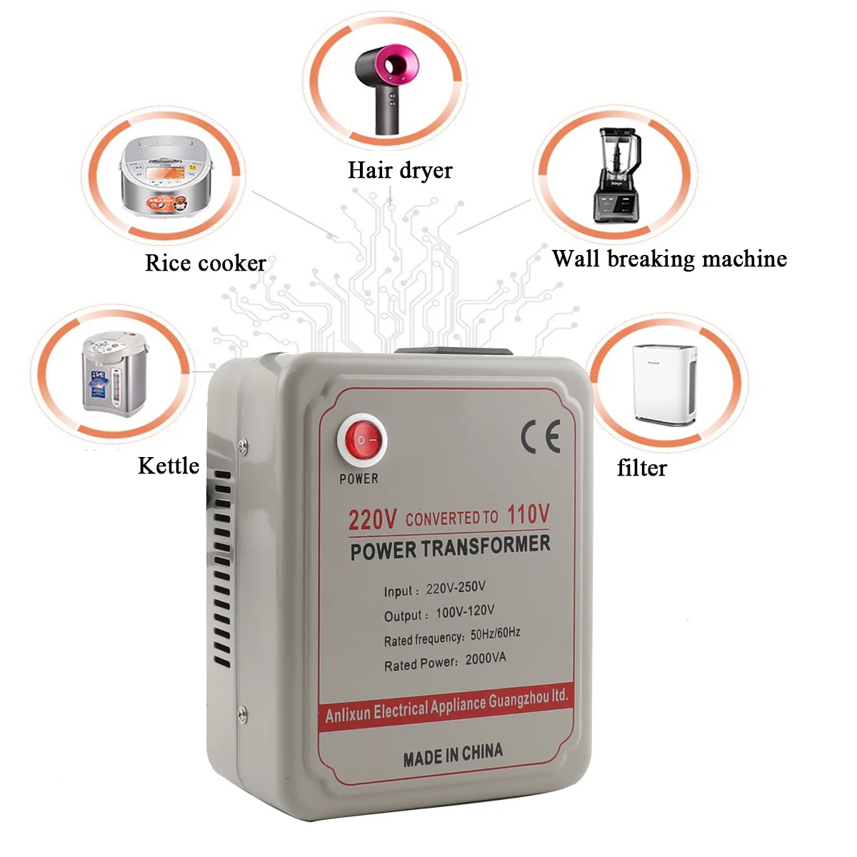 2000W 220V to 110V AC power voltage converter step down transformer for home electrical appliance