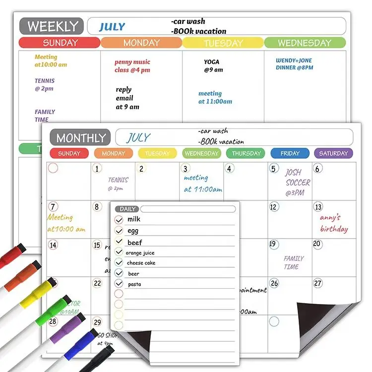 Custom Magnetic Whiteboard Fridge Magnet Calendar Magnetic Weekly Monthly Planner Board