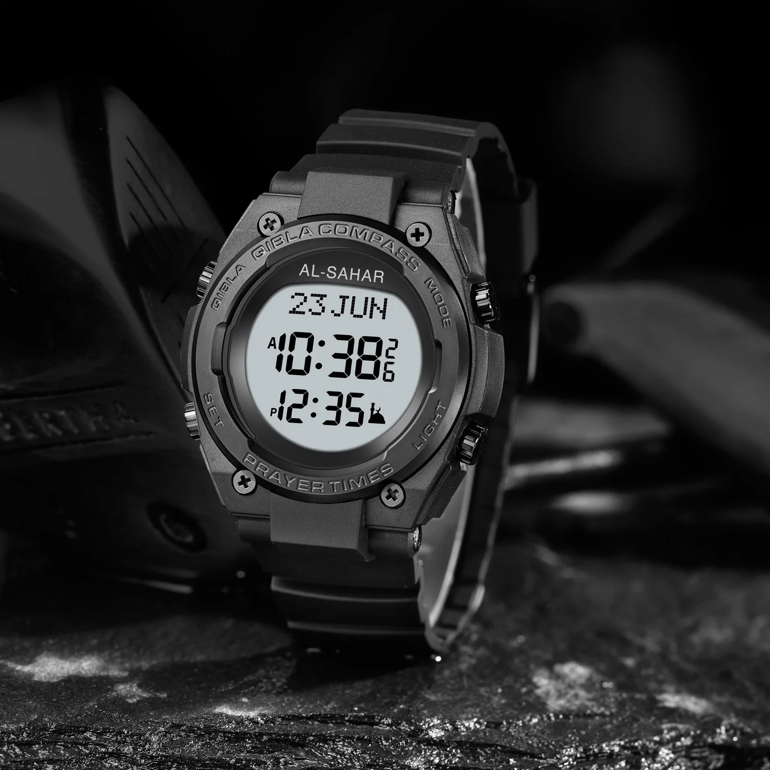AL-Sahar AS-Q017 New Athan Pray Watch Digital Sport Men Watch Auto Qibla Compass Direction Islamic Prayer Time Alarming Watch
