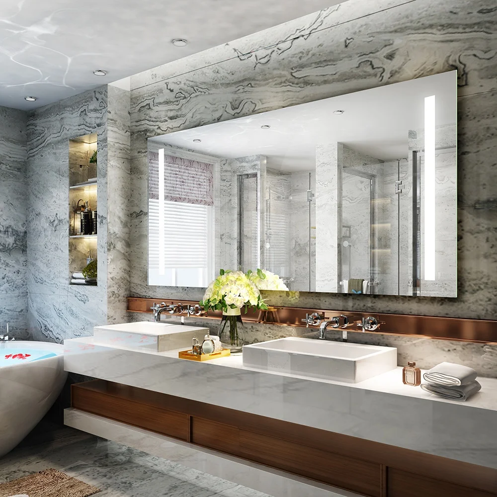 wall mounted illuminated smart led bathroom mirror with touch sensor