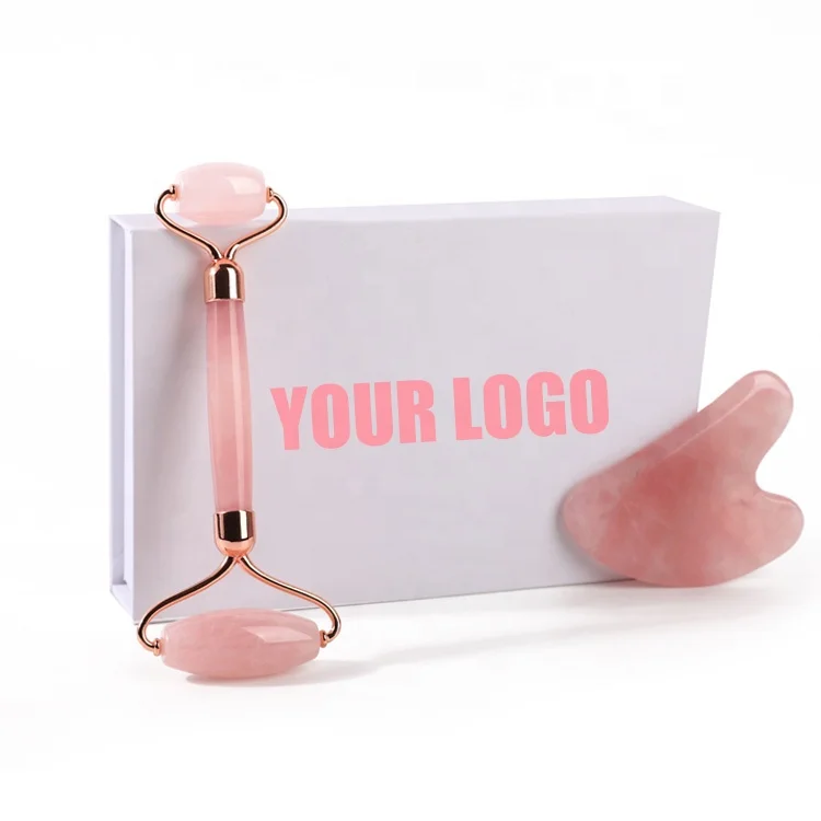 
2 In 1 Natural Crystal Facial Massager Gua Sha Set Custom Logo Rose Quartz Jade Roller For Face 