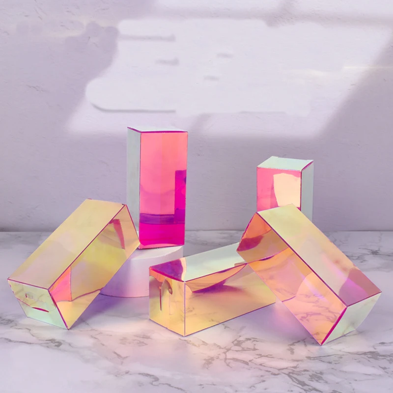 manufacturer UV laser  printing  laser foil Cosmetic box holographic PET PVC box for  blush  plastic Iridescent  clear gift box