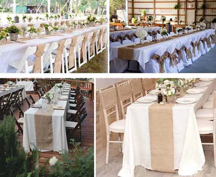 Natural Burlap table runner with overlocked edges