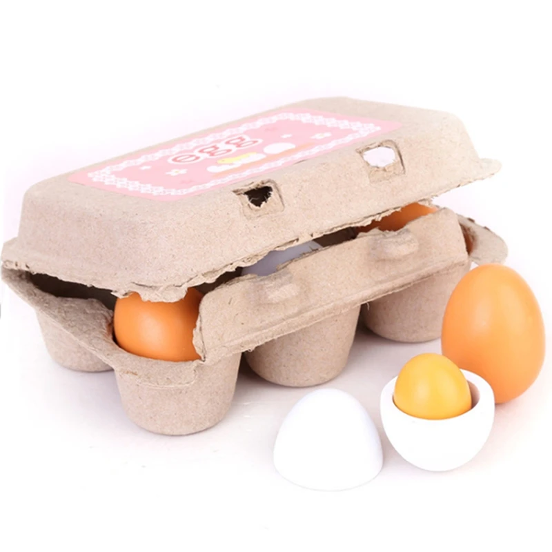 
Amazon hot selling 6pcs simulation eggs toy educational wooden eggs pretend play kitchen food toy for kids 