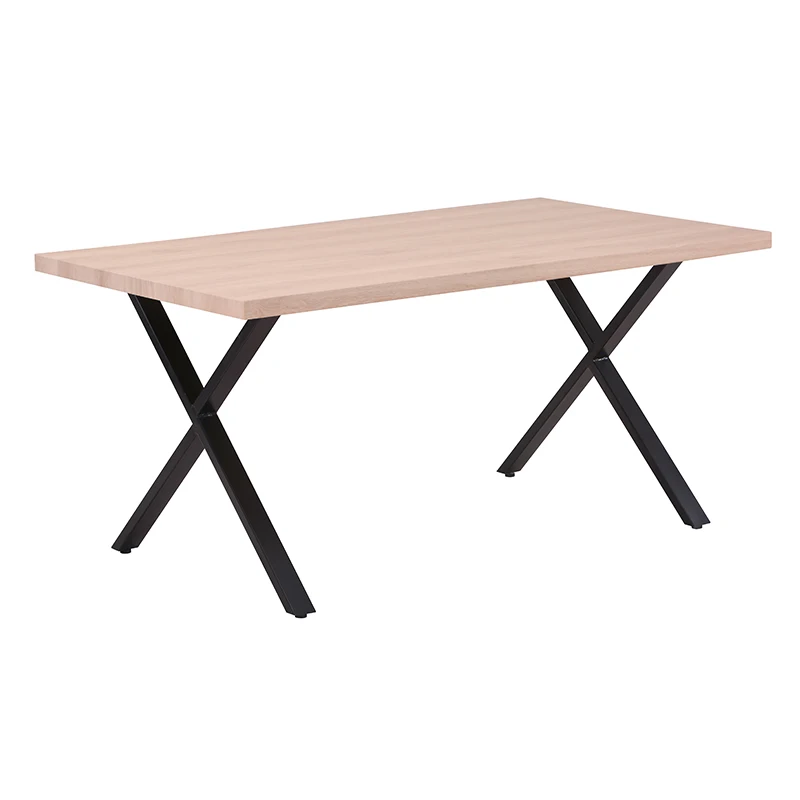 Manufacturer Solid Wood Material Classical Design Black Powder Coating Wood Modern Dining Table with Metal Frame