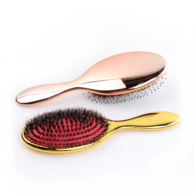 Luxury Gold And Silver Color Boar Bristle Paddle Oval Hair Brush Anti Static Hair Massage hair extension brush and comb