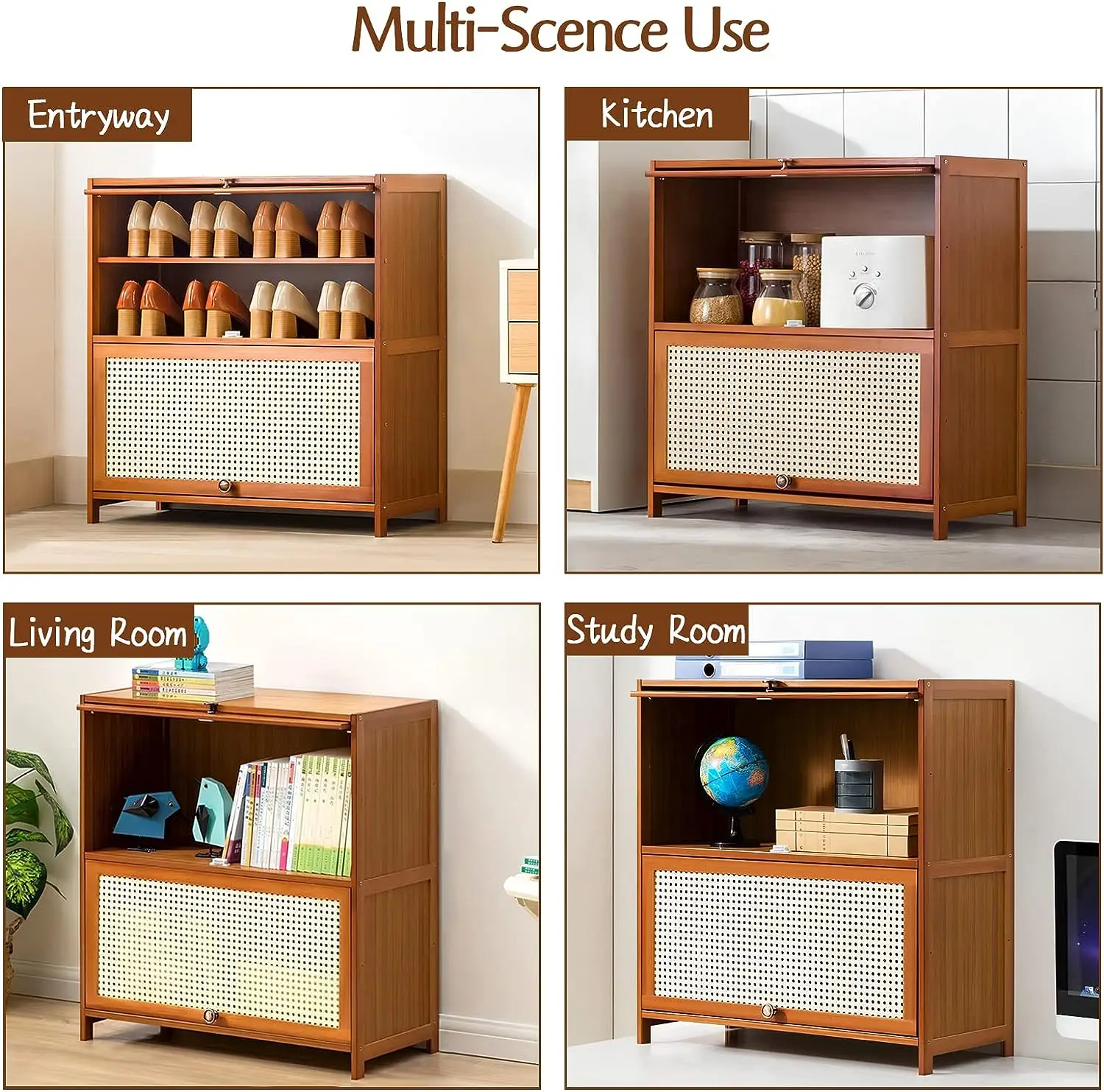 Portable Multifunctional  Natural bamboo 5 tiers Shoe Organizer with two ABS drawers shoe cabinet