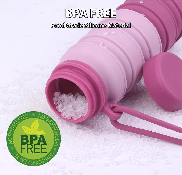 Portable Foldable Silicone Gym Sports Collapsible Travel Water Bottle Oem Fold Silicone Outdoor Drink Squeeze Gym Water Bottles