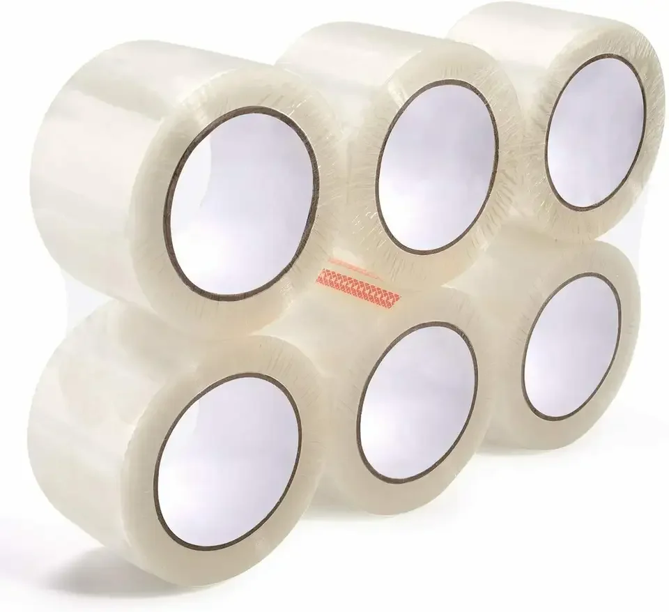 Pack of 6 branded custom super transparent opp shipping tape clear packing tape bopp tape jumbo roll  for sealing cartons box