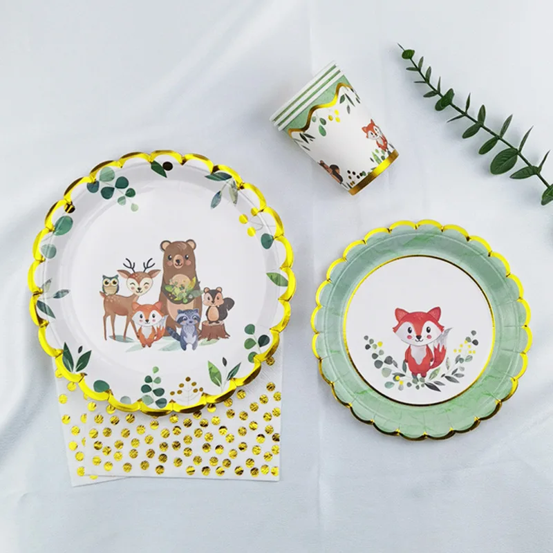 Party Tablewaer Plates Oh Baby Creatures Fawn Animal Friends Girl Boy Gender Reveal Party Supplies Disposable Tablewaer