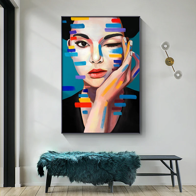  Colorful Abstract Woman Oil Painting on Canvas Cuadros Posters and Prints Scandinavian Wall Art Picture for Living