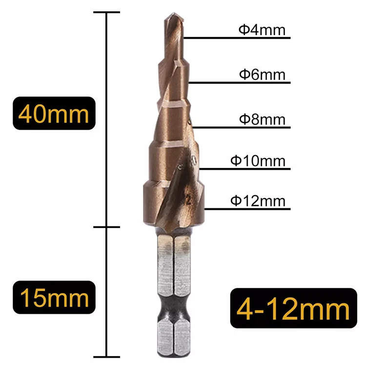 4-12/20/32mm Hex Shank Large Titanium HSS Step Cone Drill Bit Hole Cutter Set Fluted Edge Step Drill