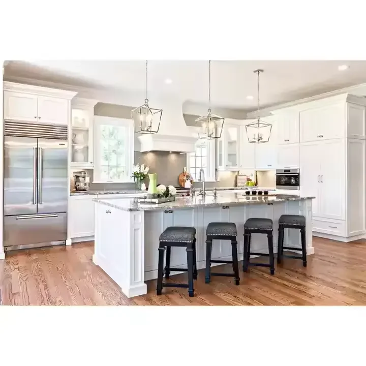 New Model Antique Living Room Furniture Cherry Wood White French Style Kitchen Cabinets