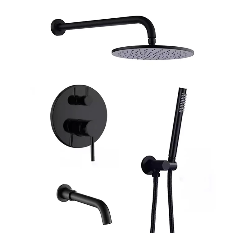 Best Sanitary Ware Shower Faucet Mixer Round Matte Black 3 Way Shower Set with Tub Spout
