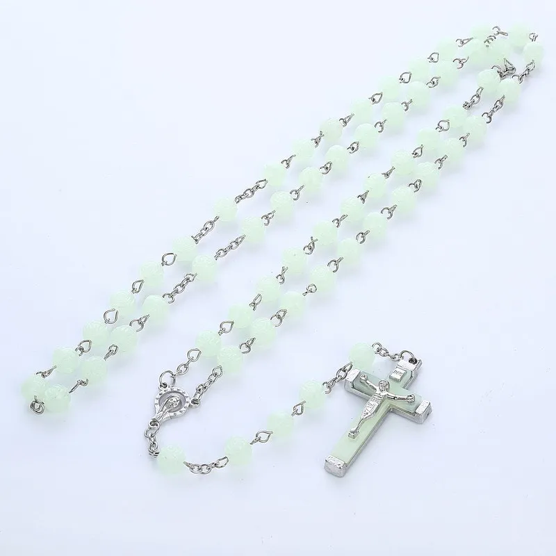 Custom Rosary necklace 8mm Glow In The Dark Rosary Catholicism Beads saint Benedict Rosary Luminous Bead Necklace