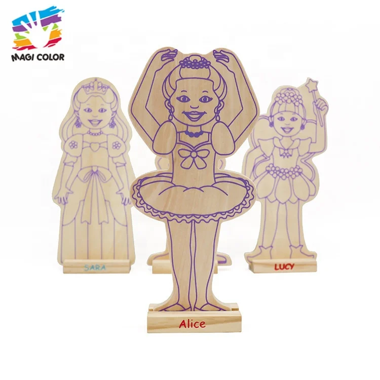 Ready To Ship coloful kids painting wooden diy toys with low price W03A078