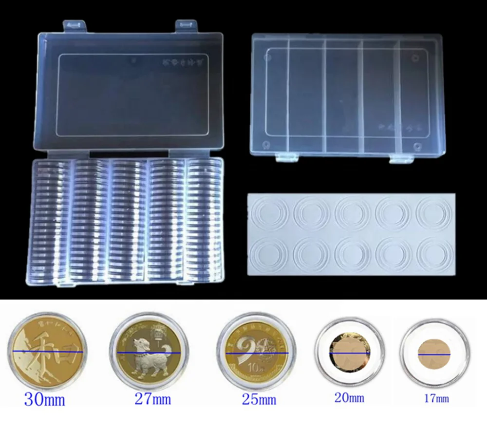 Collection protection box professional for COINS pccb plastic coin holder with 100  coin capsules   Universal size