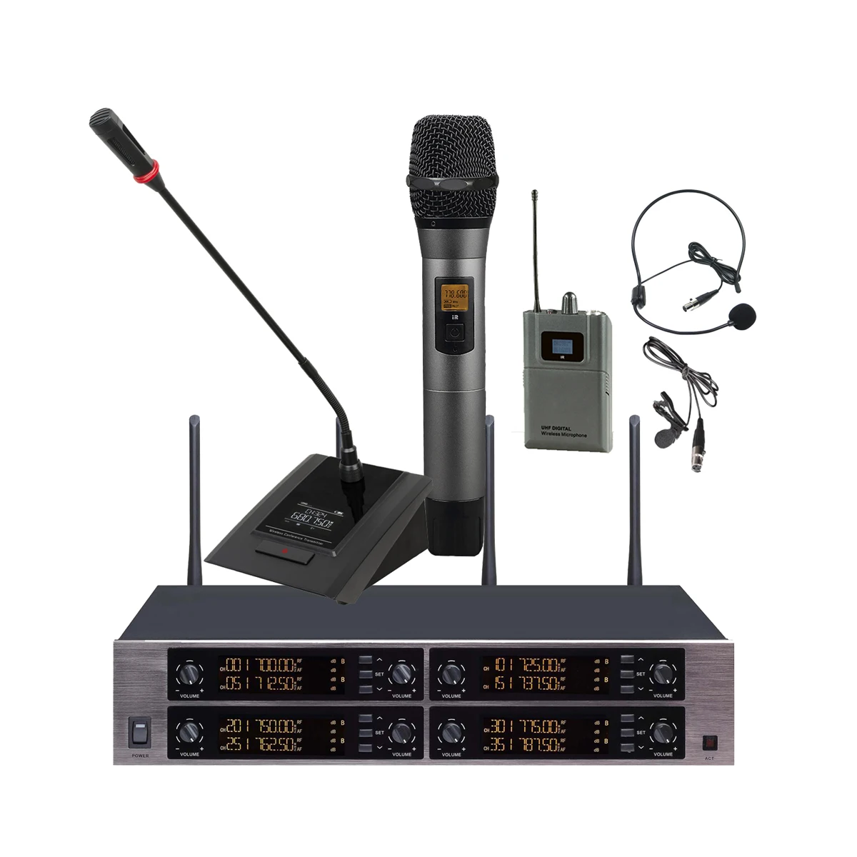 Microflx MXC800 8 Channel Professionally For Stage Performance Large Conference Digital Wireless Microphone System Singing