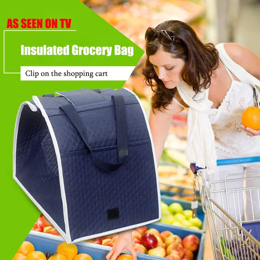 Insulated Reusable Grab and Go Bag Shopping Trolley Bag Collapsible Grocery Tote Bags with Handles