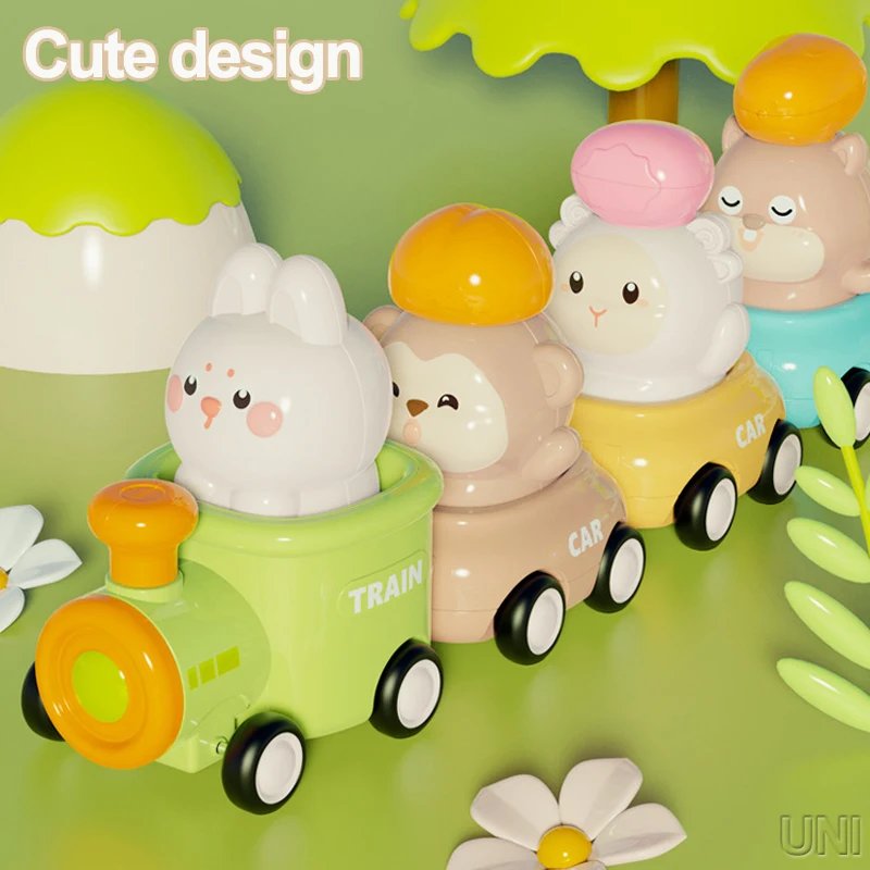New children games funny DIY magnetic inertia cartoon animal train team baby pet car set educational toys for kids learning